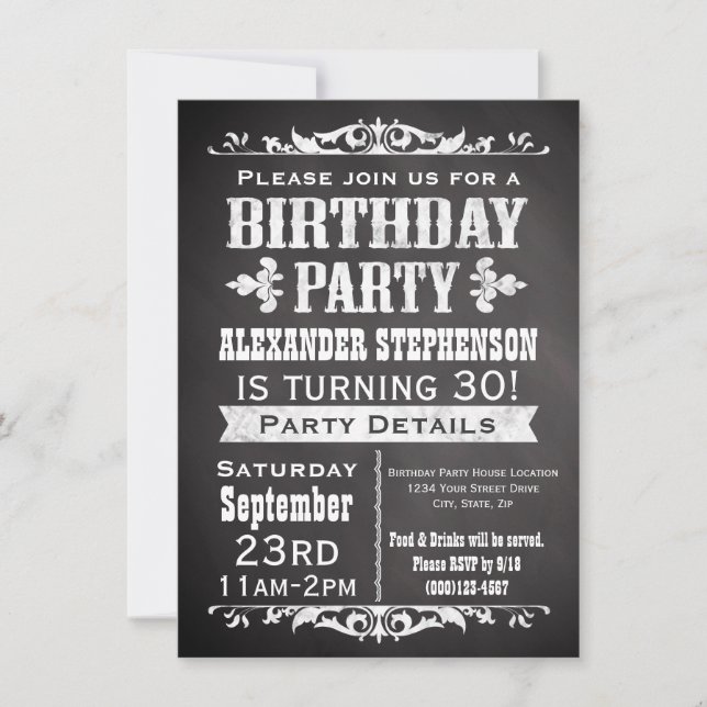 Vintage Slate Chalkboard Birthday Party Invitation (Front)