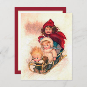 vintage sledding Christmas add sentiment kids