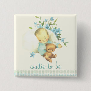 Vintage Sleeping Baby Shower Auntie to Be Custom 2 Inch Square Button