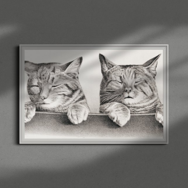 Vintage Sleeping Cats Lithograph, 1874 Sketch Poster (Creator Uploaded)