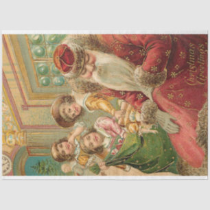 Vintage Sleeping Santa with Children and Toys Tissue Paper