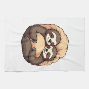 Vintage Sleepy Sloth Couple Cozy Bed Graphic 2 Kitchen Towel