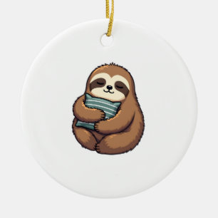 Vintage Sleepy Sloth Cozy Pillow Illustration 2 Ceramic Ornament