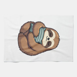 Vintage Sleepy Sloth Cozy Pillow Illustration 2 Kitchen Towel