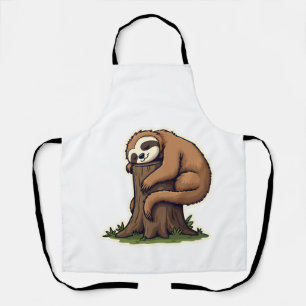 Vintage Sleepy Sloth Forest Log Cute Animal Art 2 Apron
