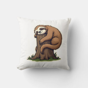 Vintage Sleepy Sloth Forest Log Cute Animal Art 2 Throw Pillow