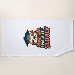 Vintage Sleepy Sloth Graduation Cute Animal Design Beach Towel