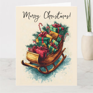 Vintage Sleigh Filled with Christmas Presents Card