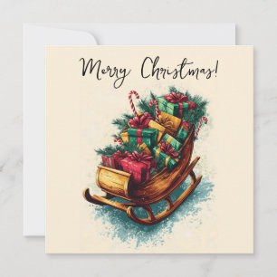 Vintage Sleigh Filled with Christmas Presents Holiday Card