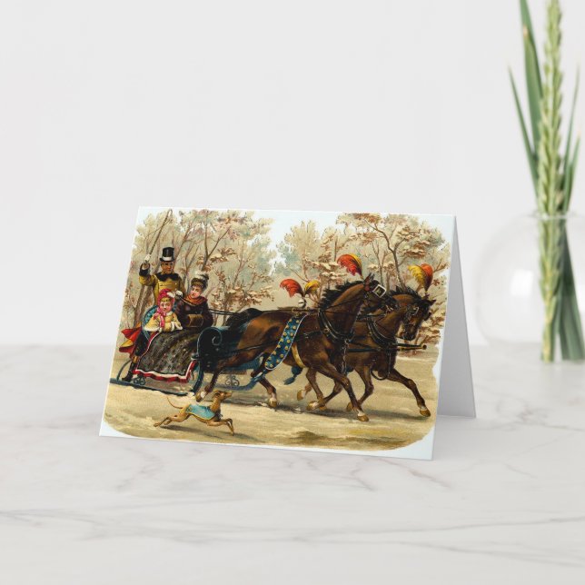 Vintage Sleigh Ride Christmas Greetings Holiday Card (Front)