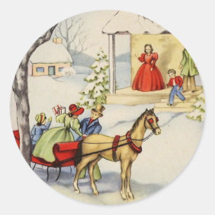 vintage sleigh ride Christmas_sticker Classic Round Sticker
