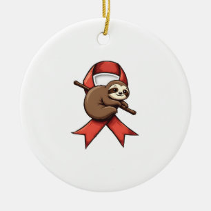 Vintage Sloth Awareness Ribbon Support Vector Art  Ceramic Ornament