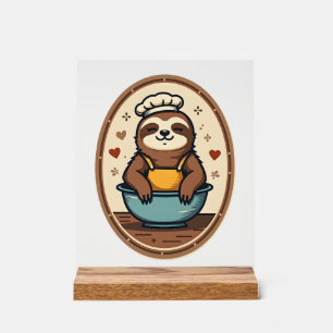 Vintage Sloth Baker Cute Retro Baking Art 2 Acrylic Sign