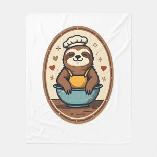 Vintage Sloth Baker Cute Retro Baking Art 2 Fleece Blanket