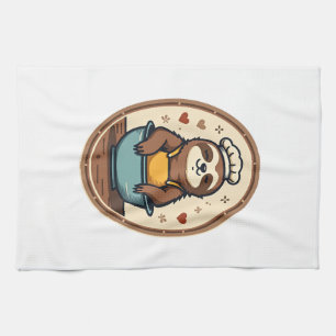 Vintage Sloth Baker Cute Retro Baking Art 2 Kitchen Towel