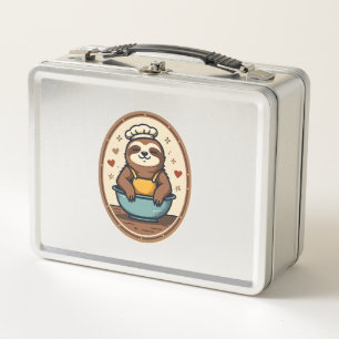 Vintage Sloth Baker Cute Retro Baking Art 2 Metal Lunch Box