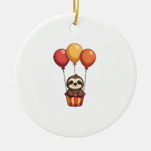 Vintage Sloth Balloons Retro Cute Animal Design 2 Ceramic Ornament