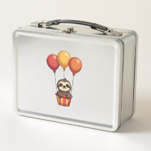 Vintage Sloth Balloons Retro Cute Animal Design 2 Metal Lunch Box