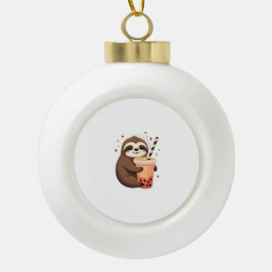 Vintage Sloth Boba Cute Retro Tea Lover 2 Ceramic Ball Christmas Ornament