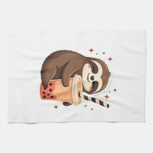 Vintage Sloth Boba Cute Retro Tea Lover 2 Kitchen Towel