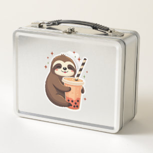 Vintage Sloth Boba Cute Retro Tea Lover 2 Metal Lunch Box