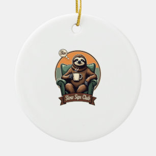 Vintage Sloth Coffee Shirt Calm Morning Humor 2 Ceramic Ornament