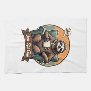 Vintage Sloth Coffee Shirt Calm Morning Humor 2 Kitchen Towel