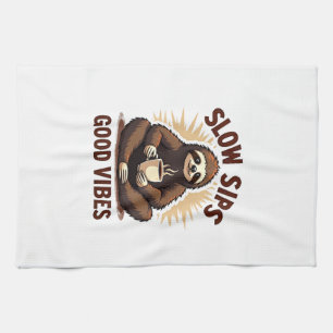 Vintage Sloth Coffee Shirt Cute Slow Morning Humor Kitchen Towel