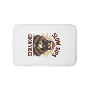 Vintage Sloth Coffee Shirt Cute Slow Morning Humou Bath Mat