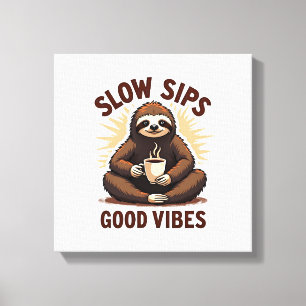 Vintage Sloth Coffee Shirt Cute Slow Morning Humou Canvas Print