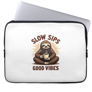 Vintage Sloth Coffee Shirt Cute Slow Morning Humou Laptop Sleeve