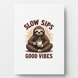 Vintage Sloth Coffee Shirt Cute Slow Morning Humou Plaque