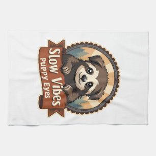 Vintage Sloth Dog Shirt Slow Vibes Puppy Eyes 2 Kitchen Towel