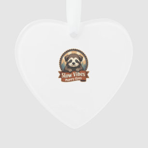 Vintage Sloth Dog Shirt Slow Vibes Puppy Eyes 2 Ornament