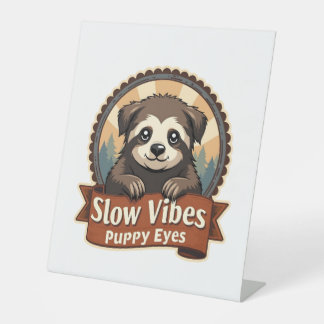 Vintage Sloth Dog Shirt Slow Vibes Puppy Eyes 2 Pedestal Sign