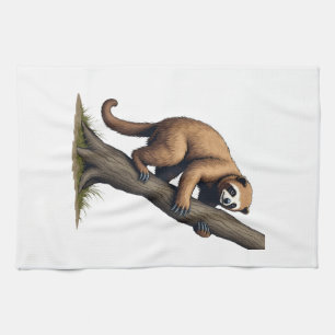 Vintage Sloth Drawing Wildlife Graphic (2) Kitchen Towel