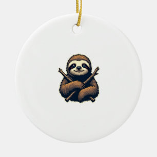 Vintage Sloth Emblem Engraving Shirt Ceramic Ornament