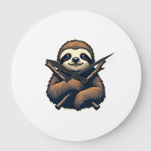 Vintage Sloth Emblem Engraving Shirt Large Clock