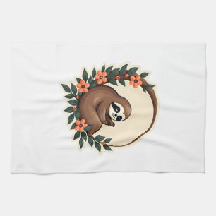 Vintage Sloth Floral Botanical Retro Animal Art 2 Kitchen Towel