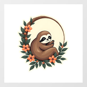 Vintage Sloth Floral Botanical Retro Animal Art 2 Window Cling