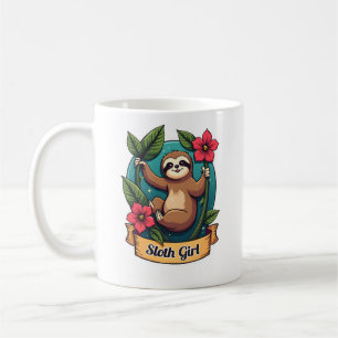 Vintage Sloth Flower Girl Cute Tropical Retro Shir Coffee Mug