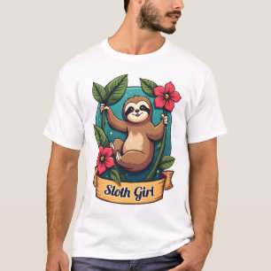 Vintage Sloth Flower Girl Cute Tropical Retro Shir T-Shirt