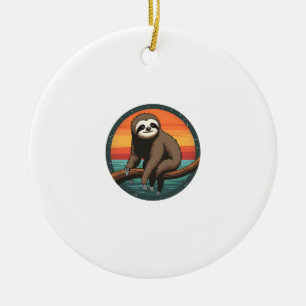 Vintage Sloth Graphic Retro Jungle Animal Art 2 Ceramic Ornament
