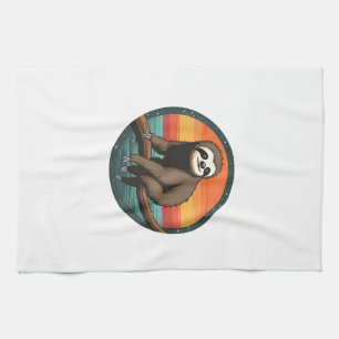 Vintage Sloth Graphic Retro Jungle Animal Art 2 Kitchen Towel