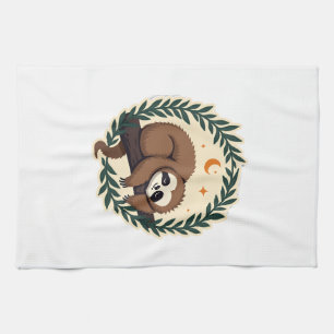 Vintage Sloth Heart Botanical Woodland Design 2 Kitchen Towel