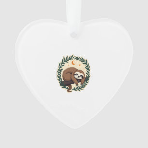 Vintage Sloth Heart Botanical Woodland Design 2 Ornament