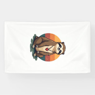 Vintage Sloth Heart Cute Retro Animal Illustration Banner