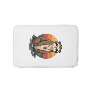 Vintage Sloth Heart Cute Retro Animal Illustration Bath Mat