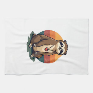 Vintage Sloth Heart Cute Retro Animal Illustration Kitchen Towel