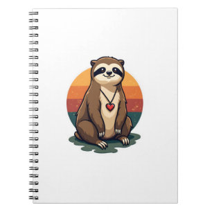 Vintage Sloth Heart Cute Retro Animal Illustration Notebook